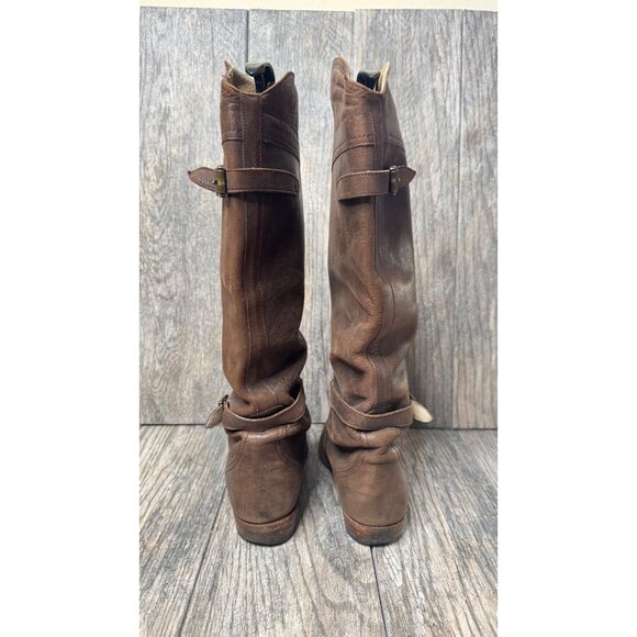 Frye Dorado Tall Riding Boots Women's Size 8 Brown Leather Buckle Knee High Shoe - Picture 4 of 10